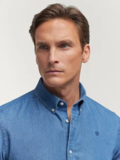 Alvaro Moreno Casual|CAMISA DENIM SLUB Azul