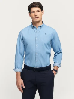 Alvaro Moreno Casual|CAMISA DENIM SLUB Celeste