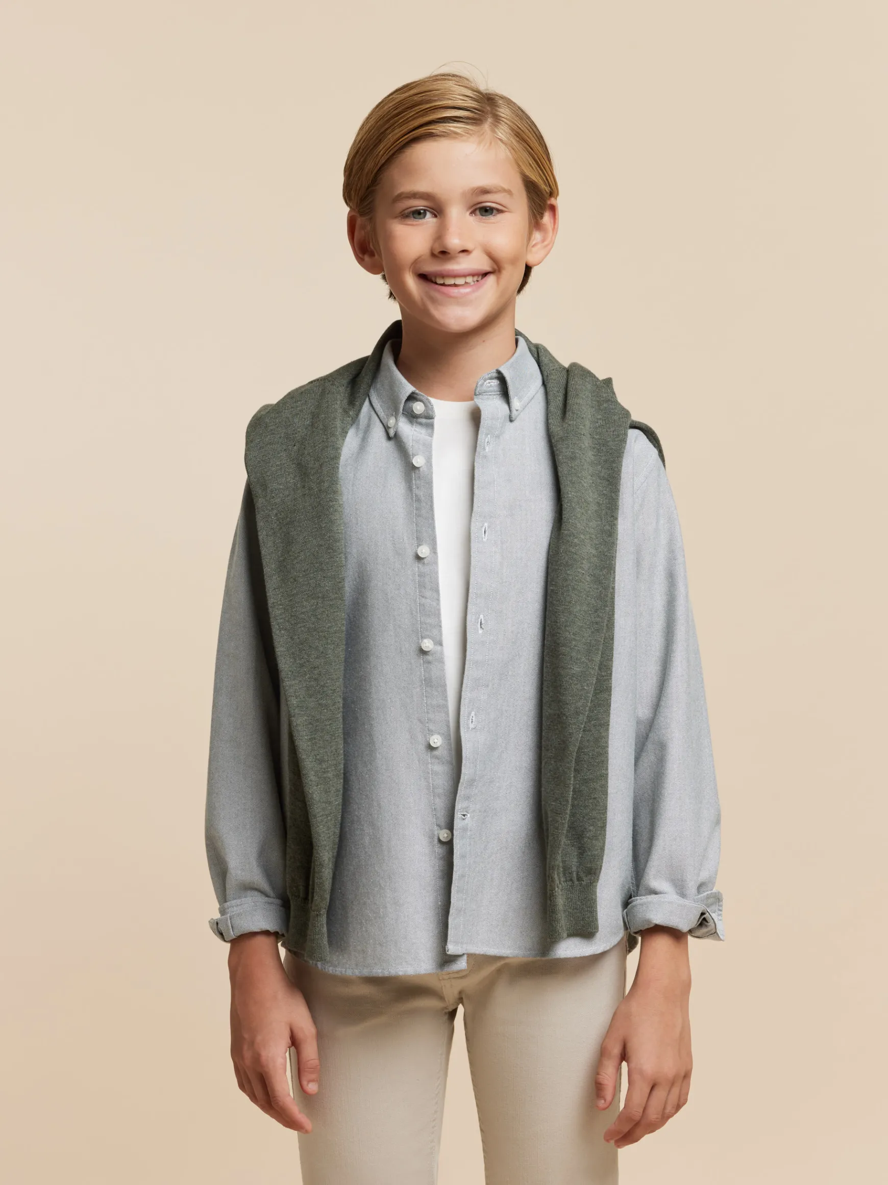 Alvaro Moreno Camisas|CAMISA OXFORD SOLID KIDS Verde